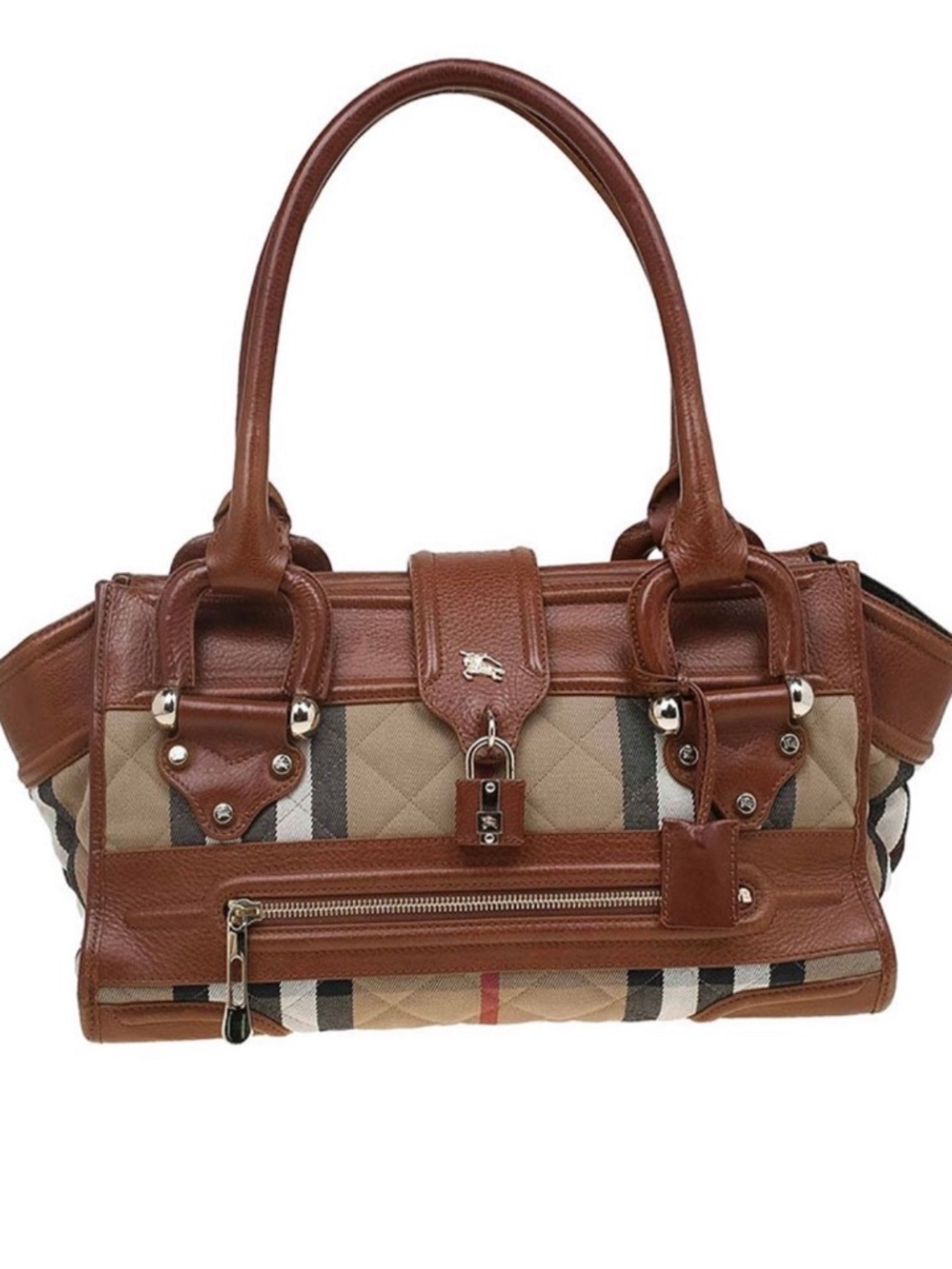 BURBERRY Quilted House Check Large Manor Tote in Brown.